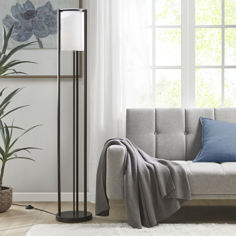 Charlton 63'' Matte Black Metal Floor Lamp with Frosted Glass Shade