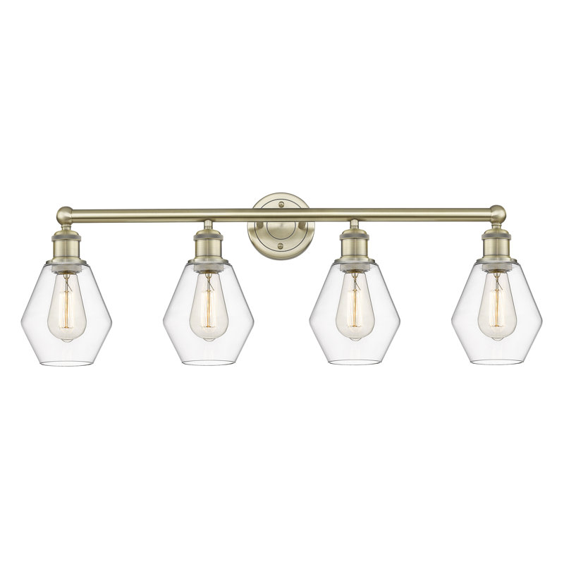 Éclairage pour meuble-lavabo 4 lumières 33 pouces Gabbie, Transparent, Laiton antique