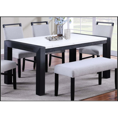 Table de salle à manger élégante avec plateau en faux marbre blanc 1pc avec pieds gris anthracite, table de salle à manger moderne deux tons pour maisons contemporaines