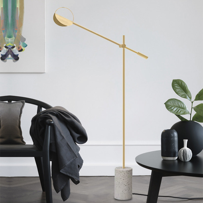 Lampe sur pied rétro en marbre Saltimbanque | Cadre mince | Chaude 3500K | Style industriel, Blanc