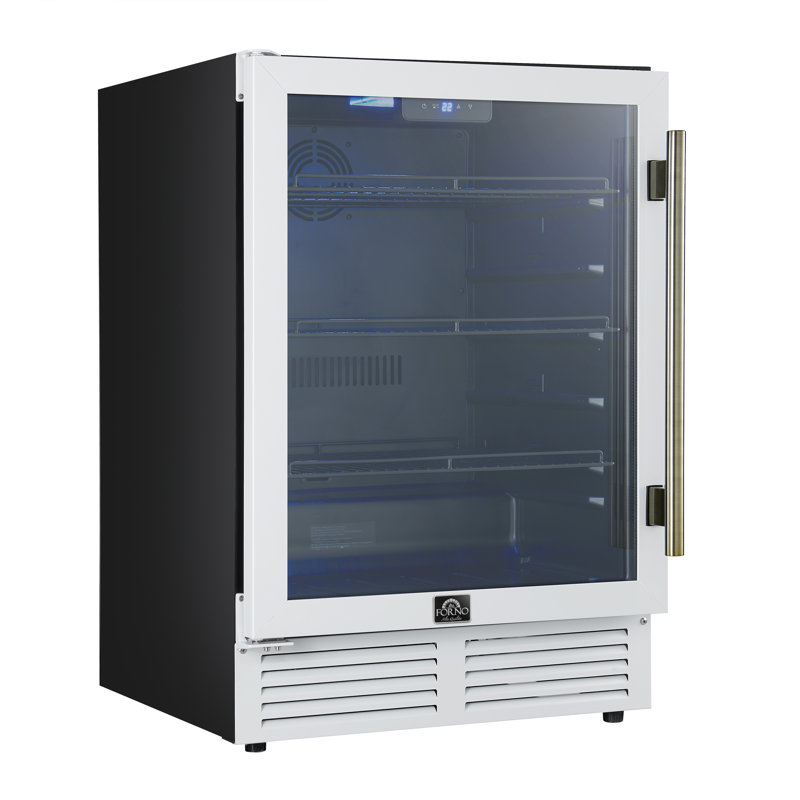 Forno Frescolino 24 Inch Beverage Cooler in White, Antique Brass Handles, Triple Glass Door, 188 Can, White