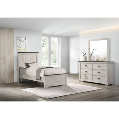 Dareck Cream/Brown Panel Bedroom Set Special 3 Bed Dresser Mirror by August Grove