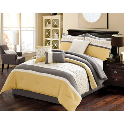 Yellow/Gray Microfiber 7 Piece Comforter