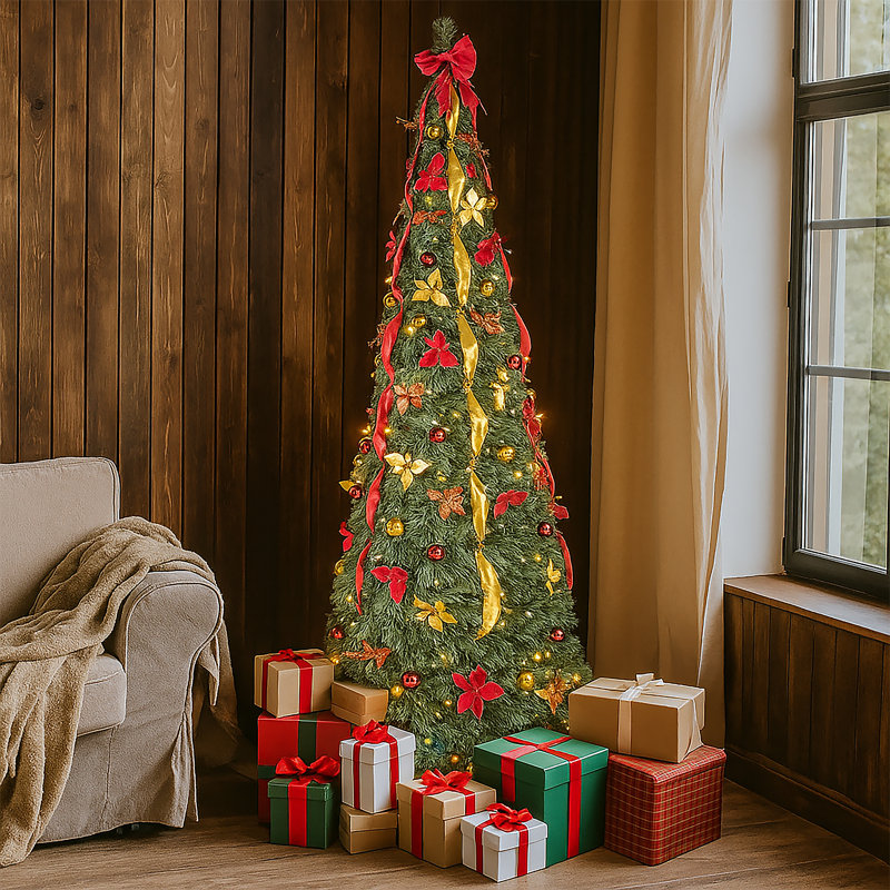 Pop-up sapin de Noël illuminé, décor des Fêtes avec des lumières blanches chaudes, H 6 pi