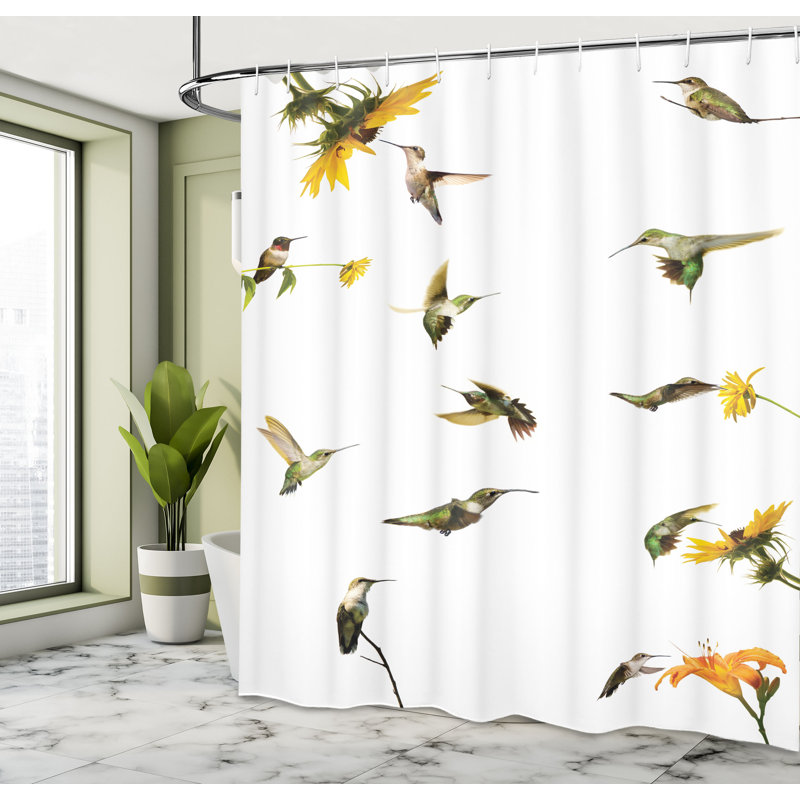 Ensemble de rideau de douche et crochets Hummingbirds, H 70 po x l 69 po