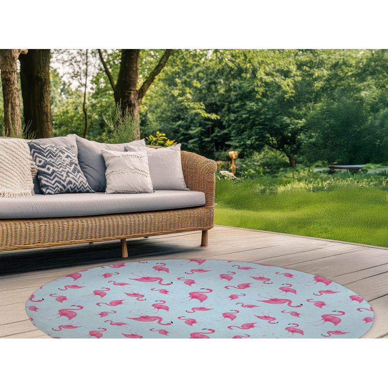Tapis d'extérieur Summer Flamingo, Rond 5 pi