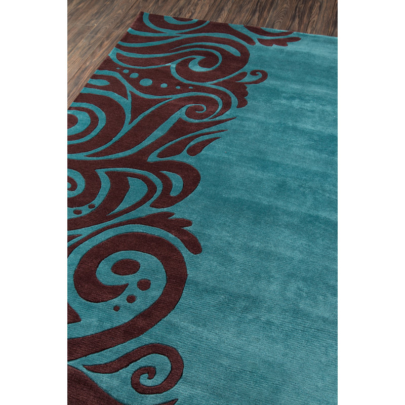 Tapis turquoise / brun en laine touffeté à la main Aqiilah, Tapis de couloir 2 pi 6 po x 8 pi