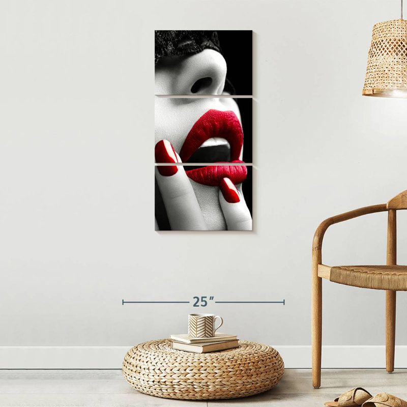 Lèvres rouges sur toile, ensemble de 3 pièces, H 15 po x l 32 po
