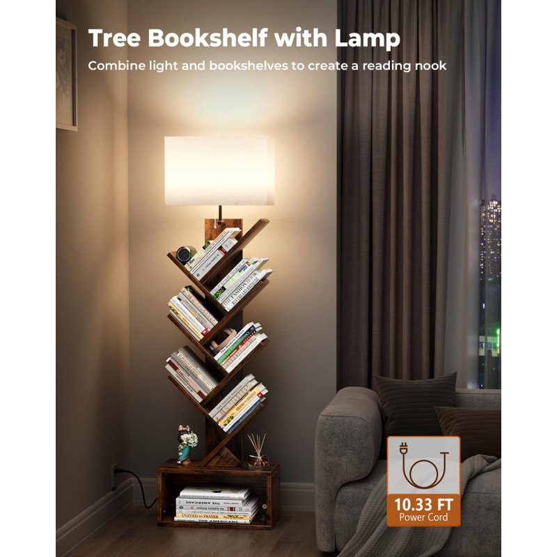 6 Tier Tree Bookshelf With Light, Small Bookcase Tower For Books