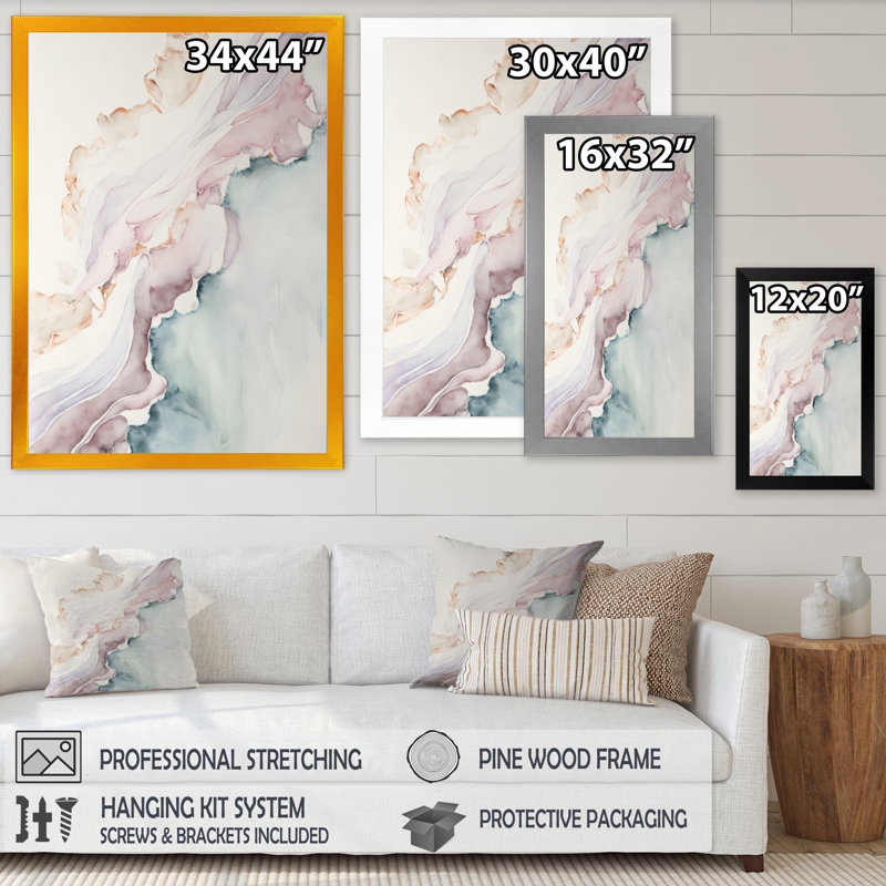 «Mystery of the Waves In Elevated Blush I», reproduction sur toile, Impression noire sur toile encadrée, L 12 po x H 20 po
