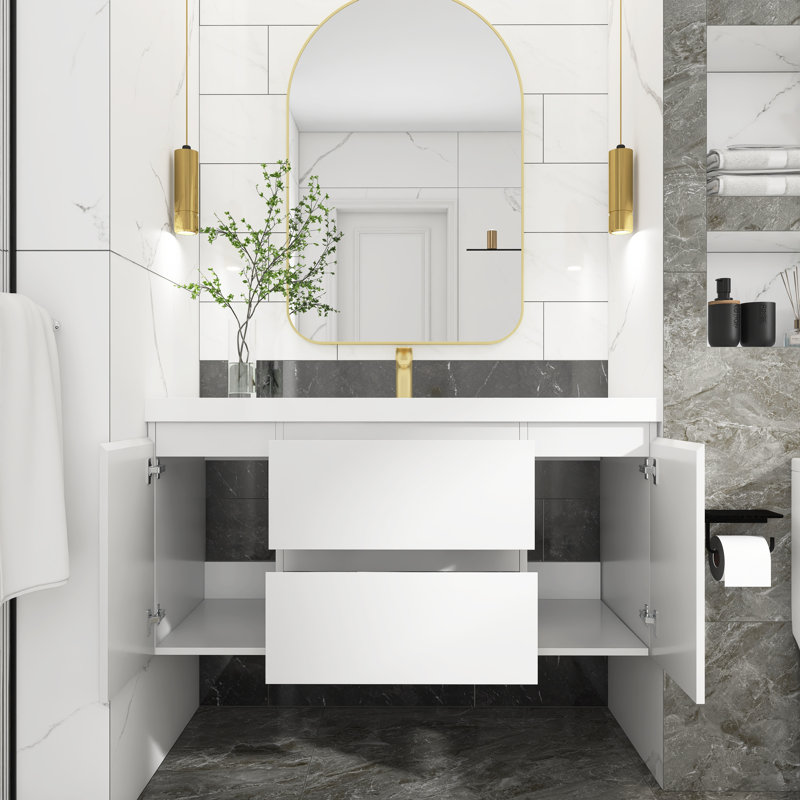 Meuble-lavabo simple avec plateau Makkiyah, Blanc