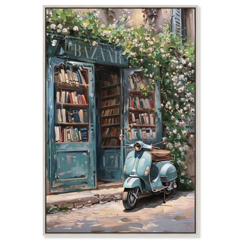 «Quaint Bookstore» par Art Remedy, Noir, H 16 po x l 11 po, Cadre flottant