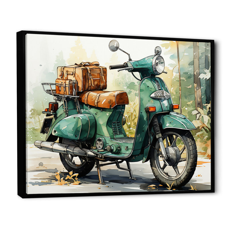 «Green Scooter», impression sur toile, Cadre flottant noir, H 12 po x l 20 po x P 1 po