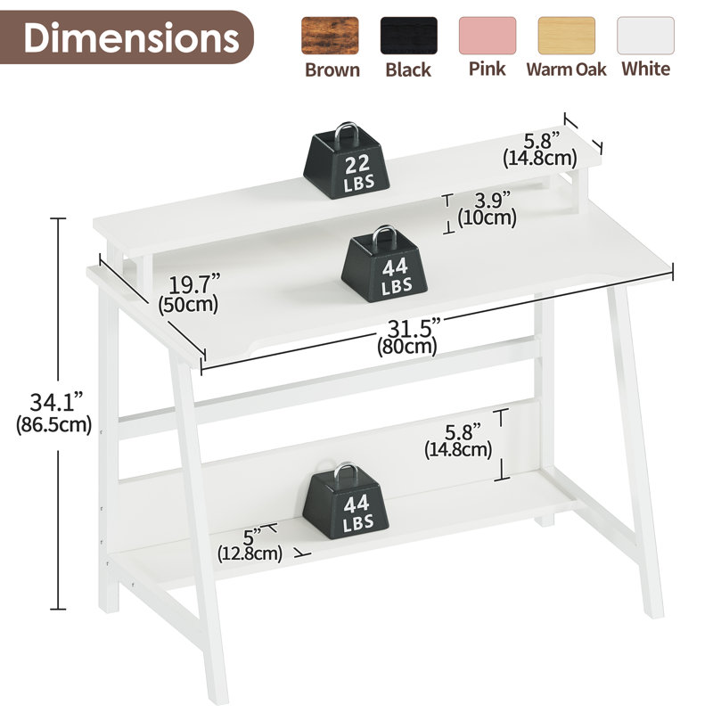 31.5" Computer Desk for Small Spaces, Modern Home Office Desk with Storage Shelf and Monitor Stand, White