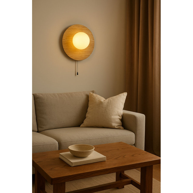 Elegant Wall Lamp with Travertine Body, Beige & White | 11.8 in Height, 3.9 in Base Plate | On/Off Button on Cable, G9 Socket (Max 10W) | Stylish Indoor Lighting for Living Room, Bedroom, and Office Spaces