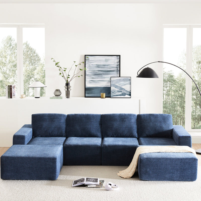 Élégant tissu d'ameublement modulaire en chenille avec repose-pieds, 110 x 72 po, sans assemblage, pour la décoration de la maison, modulaire spacieux 110 x 72 x 30 po, assemblage dans le salon et la chambre à coucher