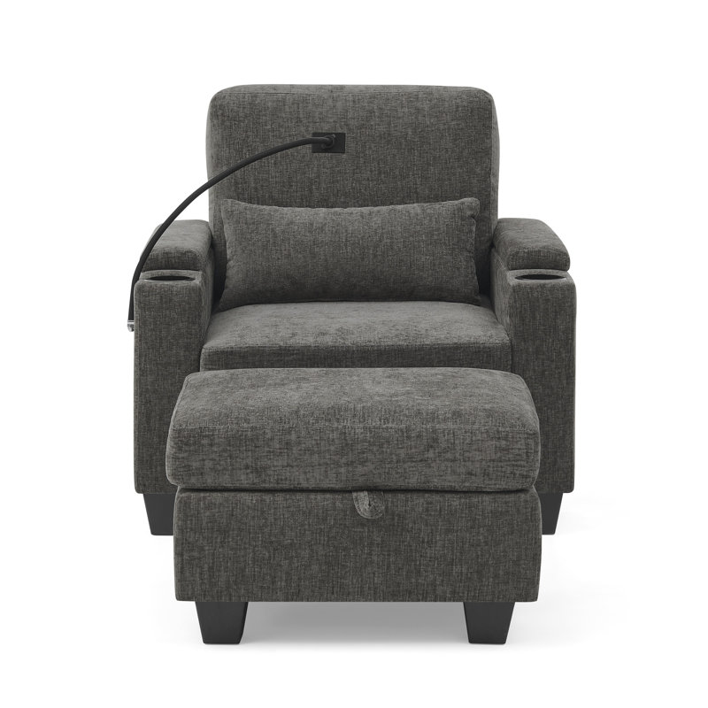 Gray Single Sofa Recliner with Manual Adjustable Backrest, USB Charging Port, Hidden Storage and Matching Ottoman