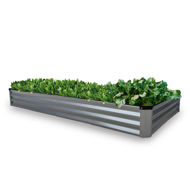 Gardmax 8x4x1ft Galvanized Raised Garden Bed Kit, Metal Planter Boxes Outdoor With Easy Assembly, Large Garden Bed For Vegetables, Fruits, Flower, Herbs Rectangle Silver