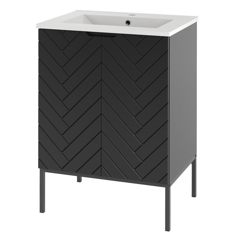 Anyssia Frame Mounted Bathroom Storage Furniture Set, Black/Black
