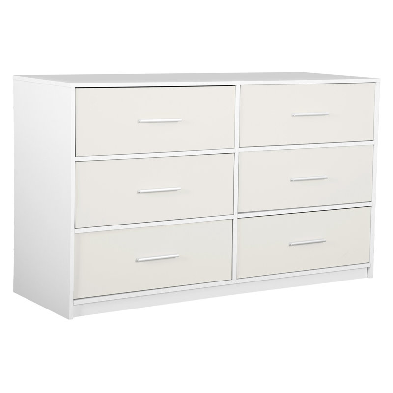 Commode 6 tiroirs avec grands tiroirs en tissu, Blanc