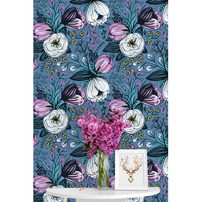 Panneau de papier peint adhésif à fleurs rétro L 50 po x l 25 po Sydnor