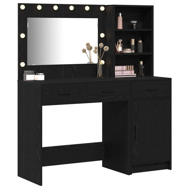 Set Of 2 Engineered Wood Dressing Table, Black Oak