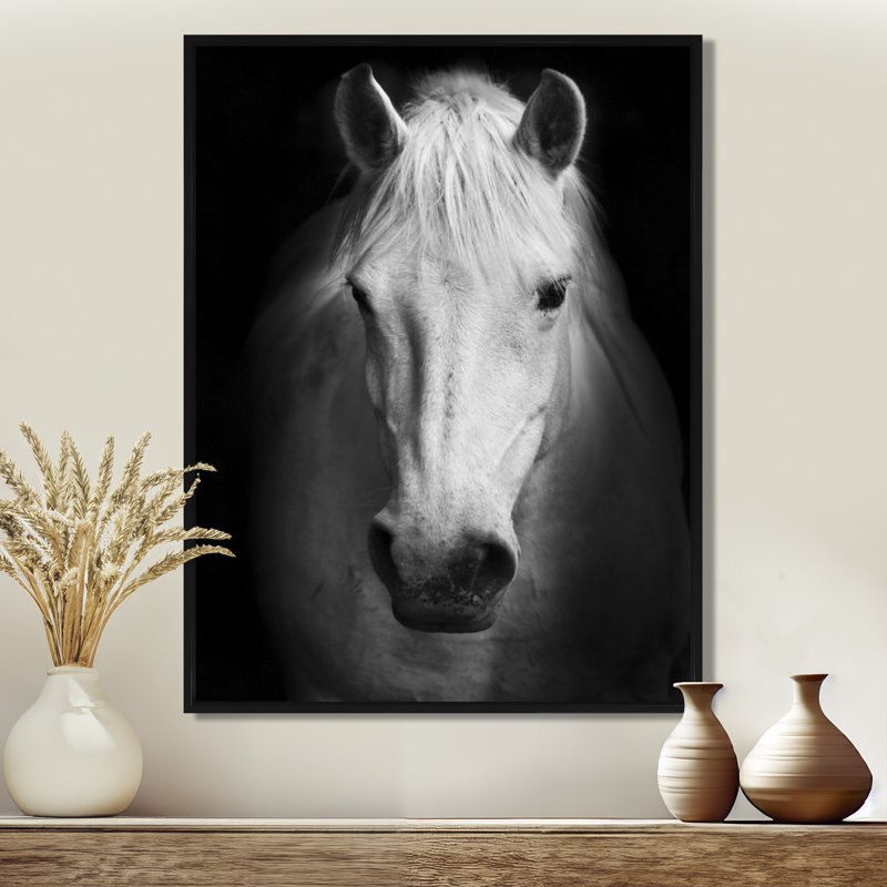 Cheval, reproduction d'art sur toile, cheval noir et blanc, H 20 po x l 12 po, Noir, Reproduction avec cadre flottant
