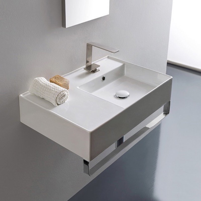 Scarabeo By Nameeks 17.3'' Glossy White Ceramic Rectangular Bathroom Sink with Overflow, Three Hole