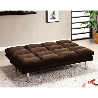 Dark Brown Microfiber Contemporary Futon Bed, Legs And Extra Support For Quick Bed Change, 2 - Seat Upholstered Support, Effortless Conversion,