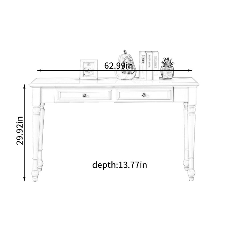 Bureau de 13,77 pouces de profondeur American-style, Blanc, H 29,92 po x l 62,99 po x P 13,77 po