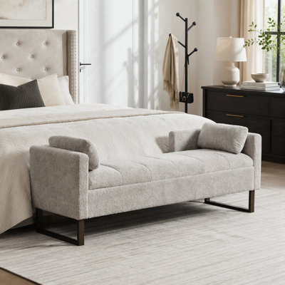 Upholstered Flip-Top Storage Bench with Armrests, Backrest & 2 Bolster Pillows