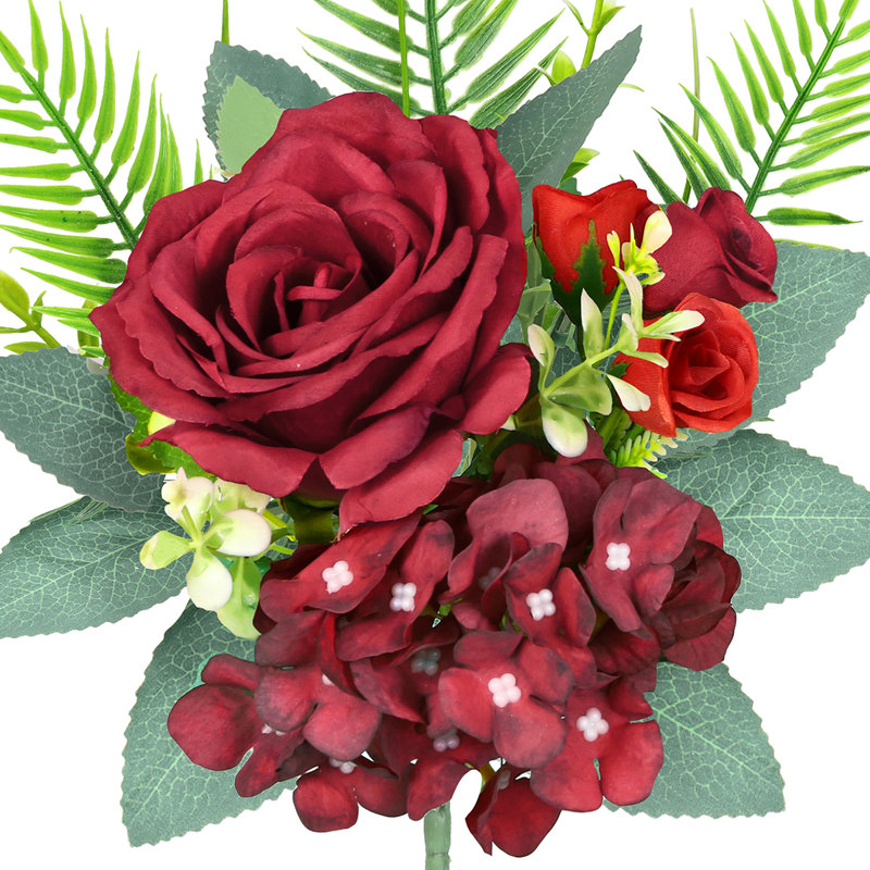 Bouquet de tiges de fleurs d'hortensia artificielles, Rouge bourgogne