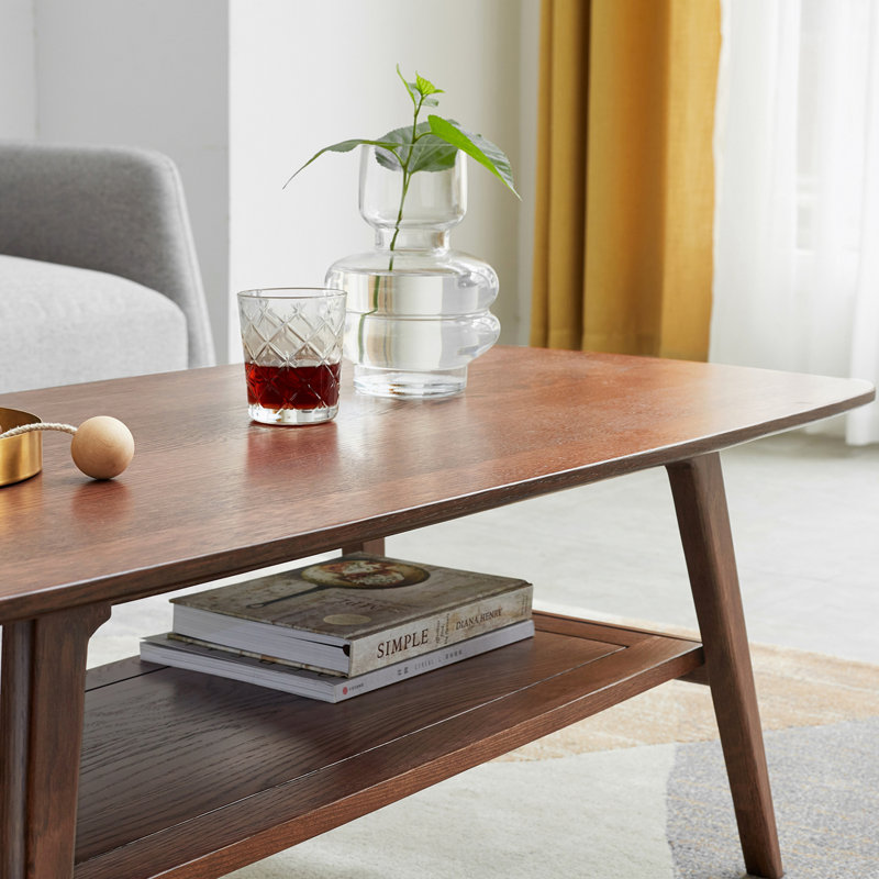Table basse centrale avec plateau supérieur 100% bois massif, Noyer, H 17,32 po x L 31,5 po x l 19,69 po