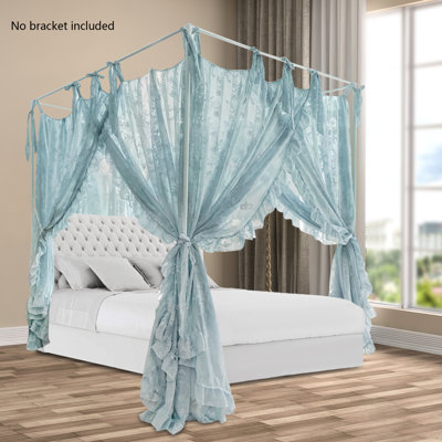 European Style Light Filtering Bed Curtain, 3-Door Elegant Lace Canopy Netting with Ties, 70.87" W x 86.61" L