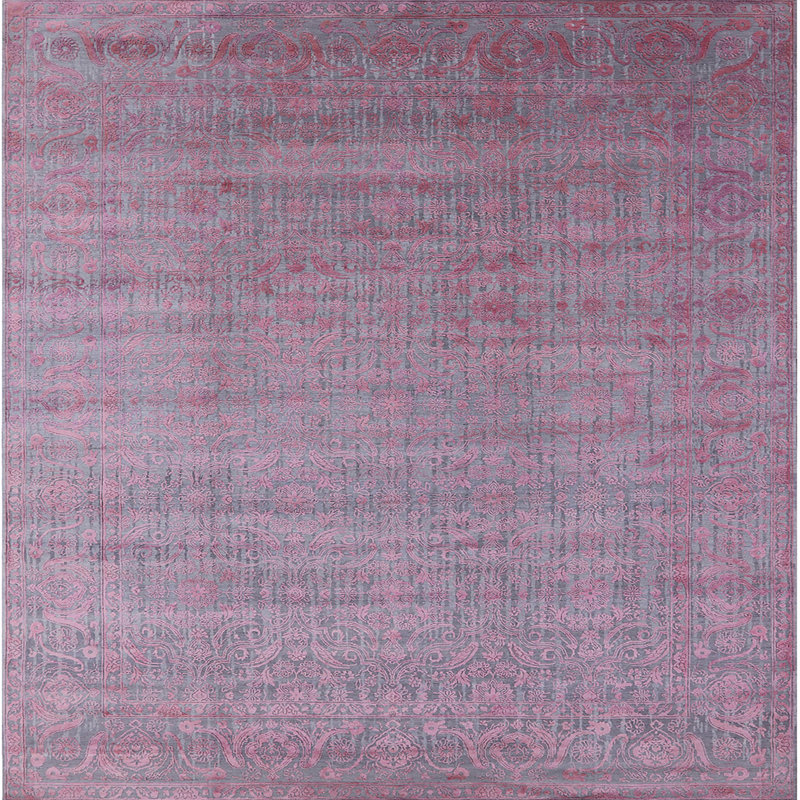 Tapis floral mauve / gris, Carré 4 pi