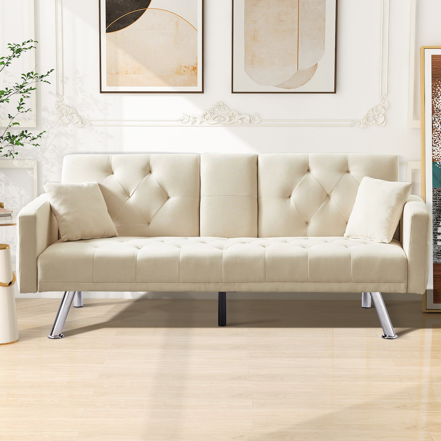 PANDA GENIUS Full/Double 75.59'' Upholstered Tufted Convertible Sofa ...