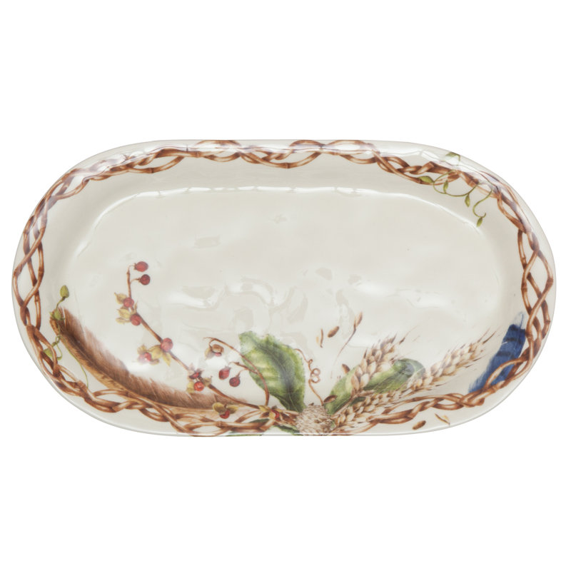 Forest Walk Elliptical Ceramic Platter with Graphic Detail