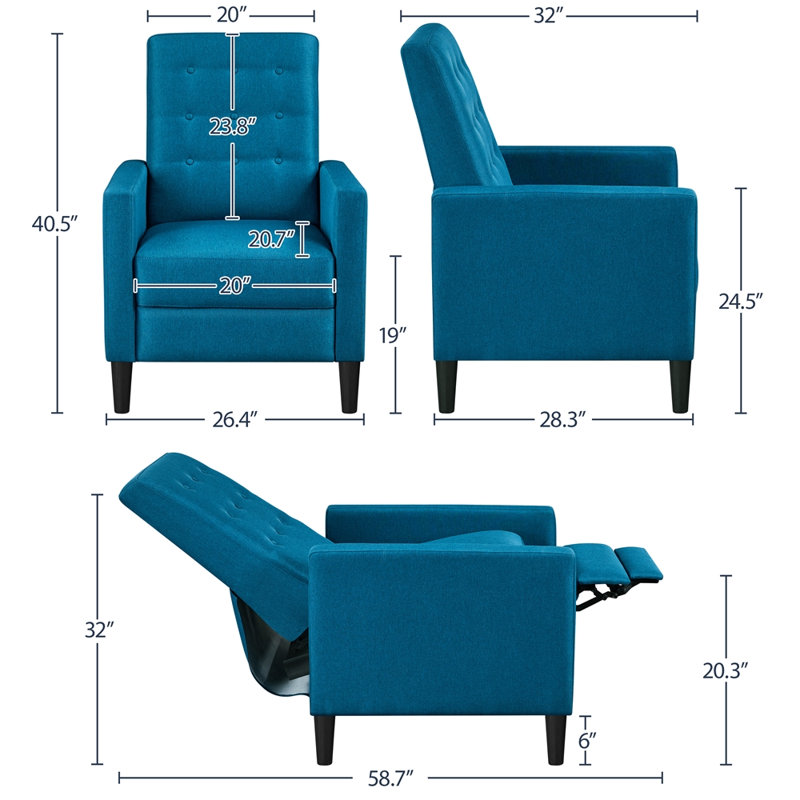 Fauteuil inclinable manuel par gravité de 27 po Adysyn, 100 % polyester bleu