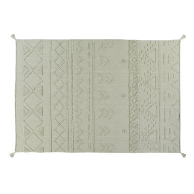 Tapis uni en coton touffeté à la main de couleur unie olive / brun terre