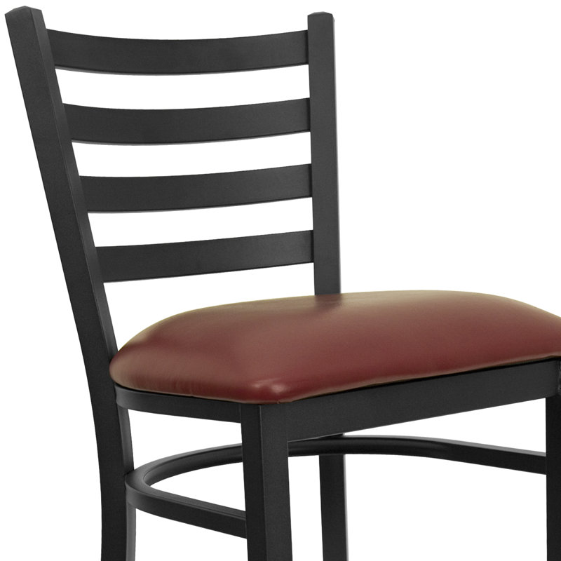 Red Metal and Wood Ladder Back Barstool with Vinyl Seat