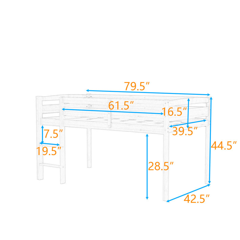 Lit mezzanine simple en bois avec échelle, Espresso