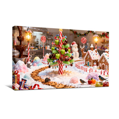 Christmas Festive Candy Land Christmas Scene With Gingerbread House And Tree