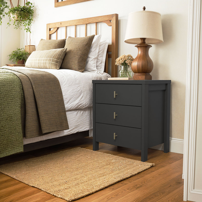 Pruitt Modern 3 Drawer Nightstand, Black