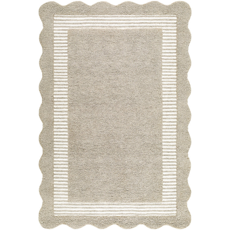 Abstract Wool Hand Tufted Area Rug, Beige, Ivory, Rectangle 107 x 168 cm