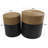 Black Wood Handmade Side End Accent Table with Brown Wrapped Seagrass Tabletops, Set of 2