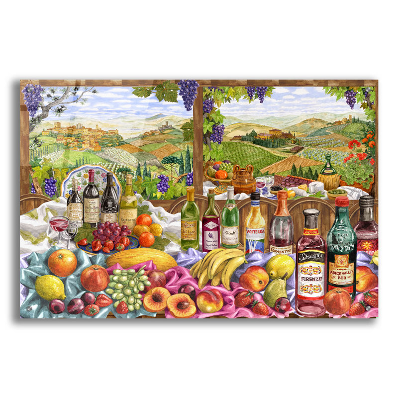  «Toscane avec vin et fruits» par Gale Pitt, art mural en verre acrylique, 36 po x 24 po