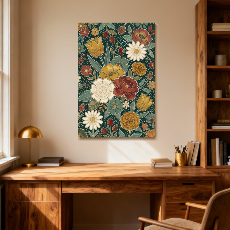 Motif floral de plantes et de fleurs avec des fleurs et des feuilles colorées