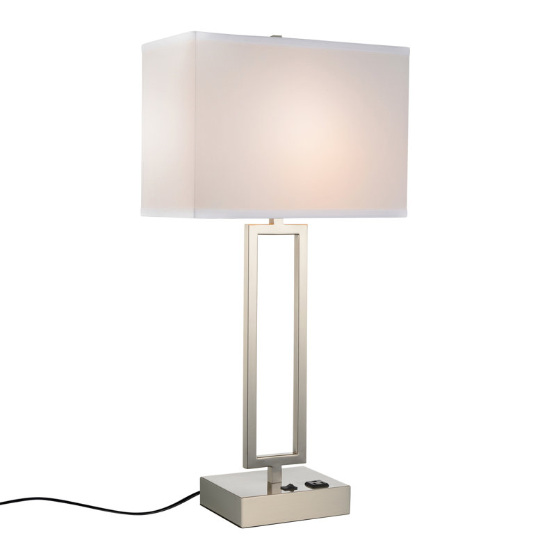 Strayer 1 Light Table Lamp – Satin Nickel Finish with Cream Fabric Shade
