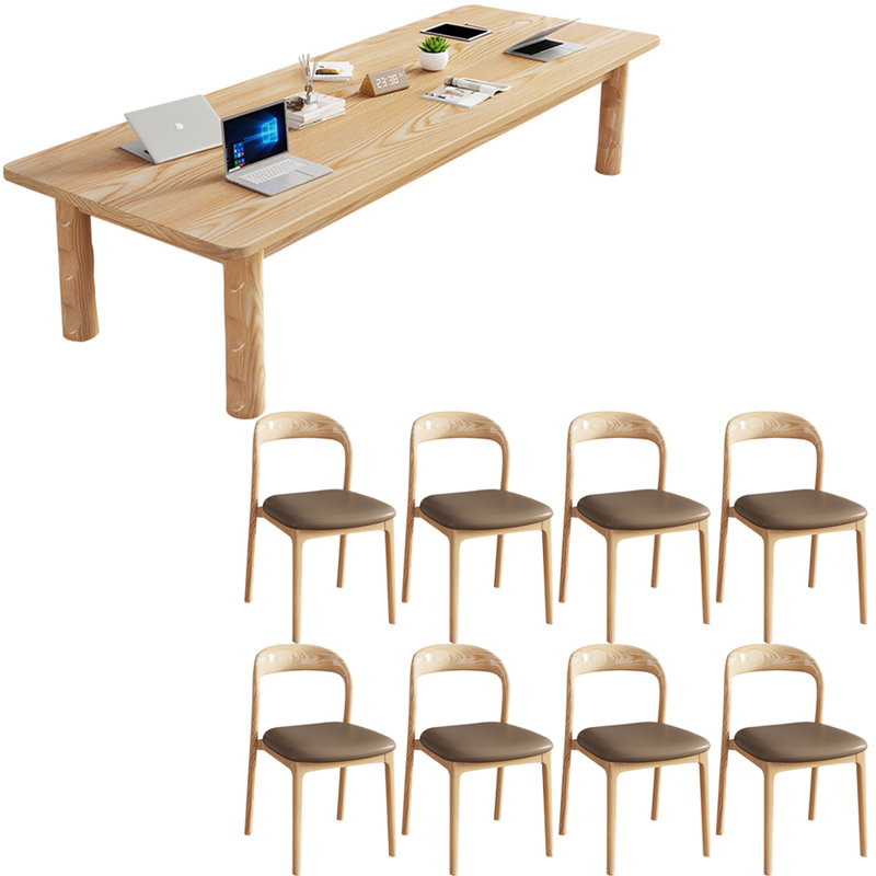 Ensemble de table rectangulaire moderne et simple en bois massif, Naturel, H 29,5 po x L 78,7 po x l 31,4 po
