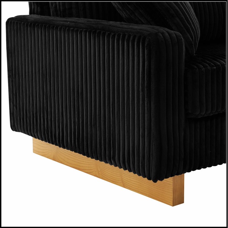 Canapé moderne en velours côtelé avec quatre coussins, durable et confortable pour le salon, Noir, Naturel